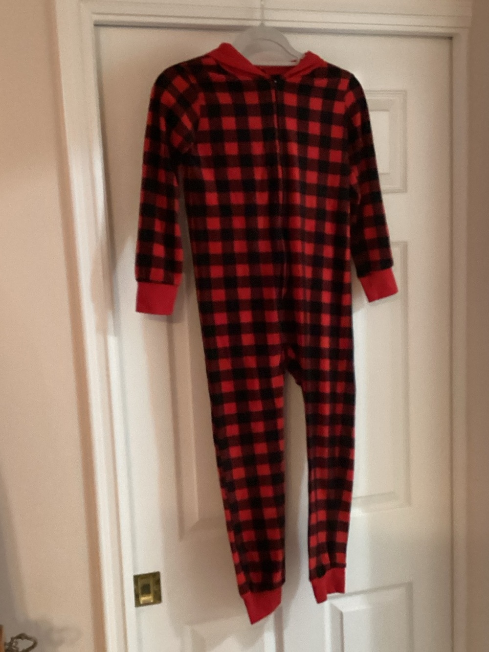 Red and Black Buffalo Plaid Kids One-Piece Footie Pajamas